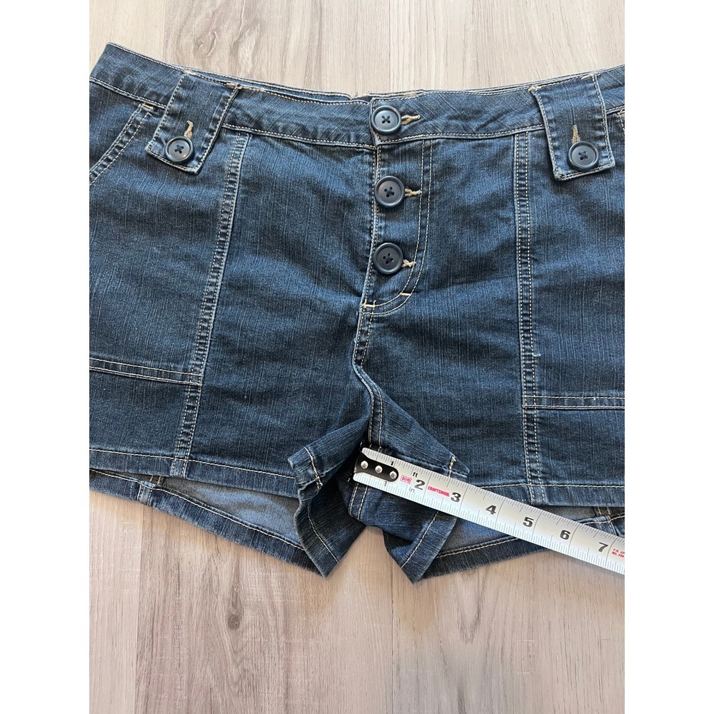 Vintage y2k Xhilaration Stretch Dark Wash Denim Button Fly Shorts Womens 15 - Picture 11 of 14